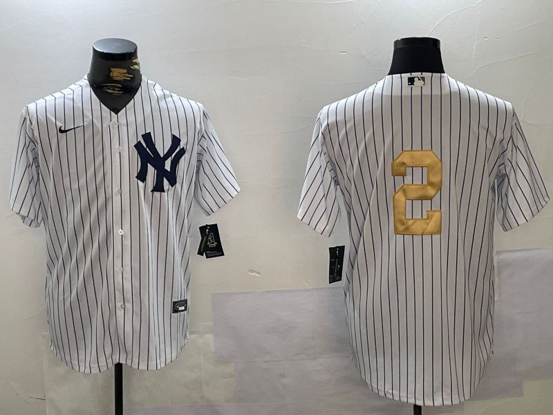 Men New York Yankees 2 Jeter White Stripe Fashion Nike 2024 MLB Jersey style 9